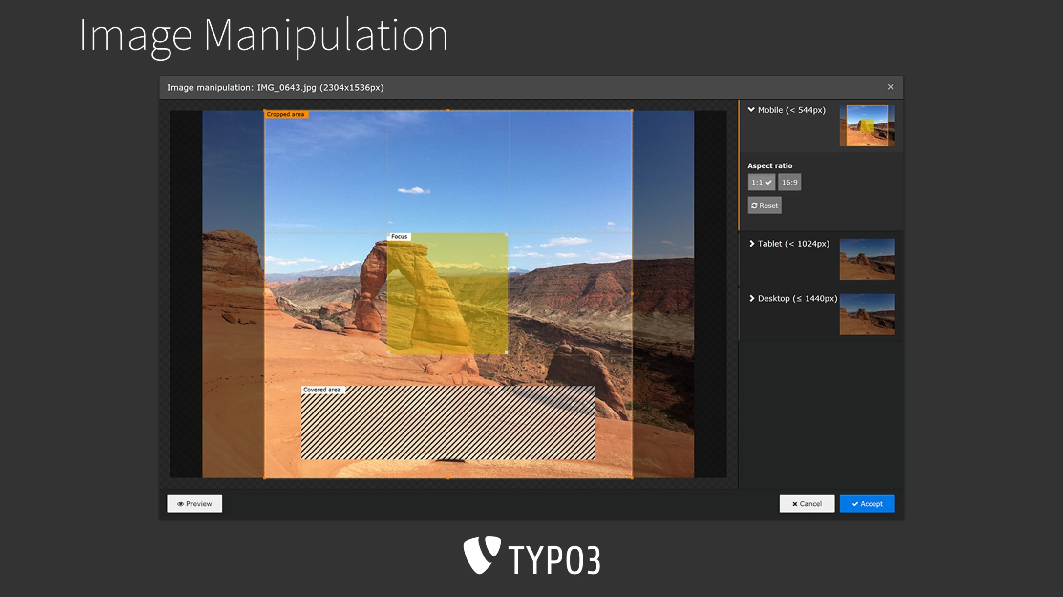 Screenshot of TYPO3 8 LTS backend, image editing module