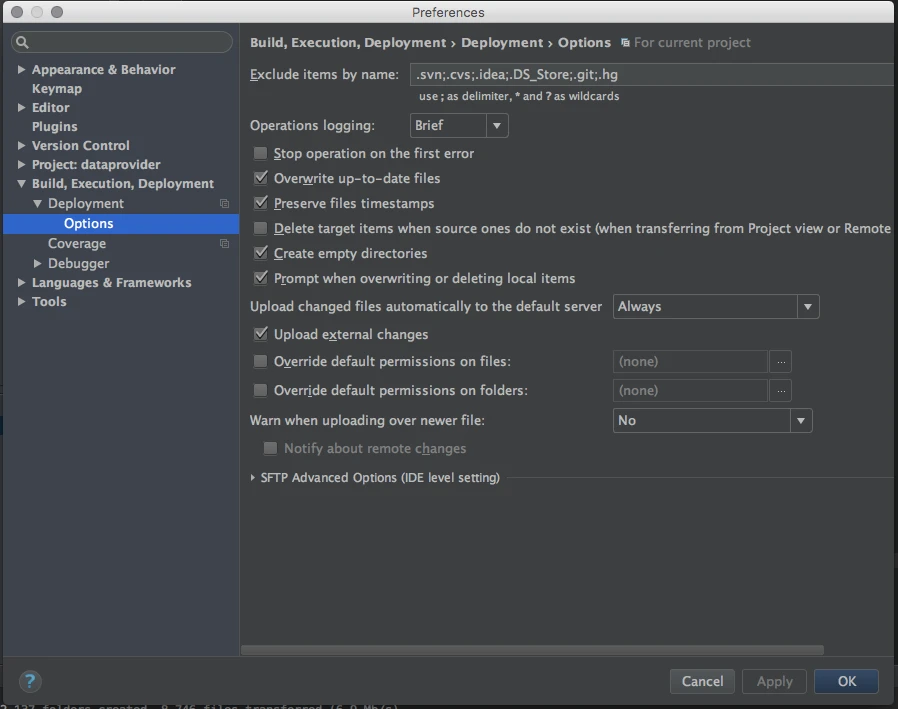 Screenshot of the additional options