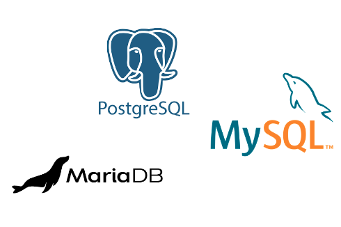 mariadb,PostgresSQL,mySQL Database logos