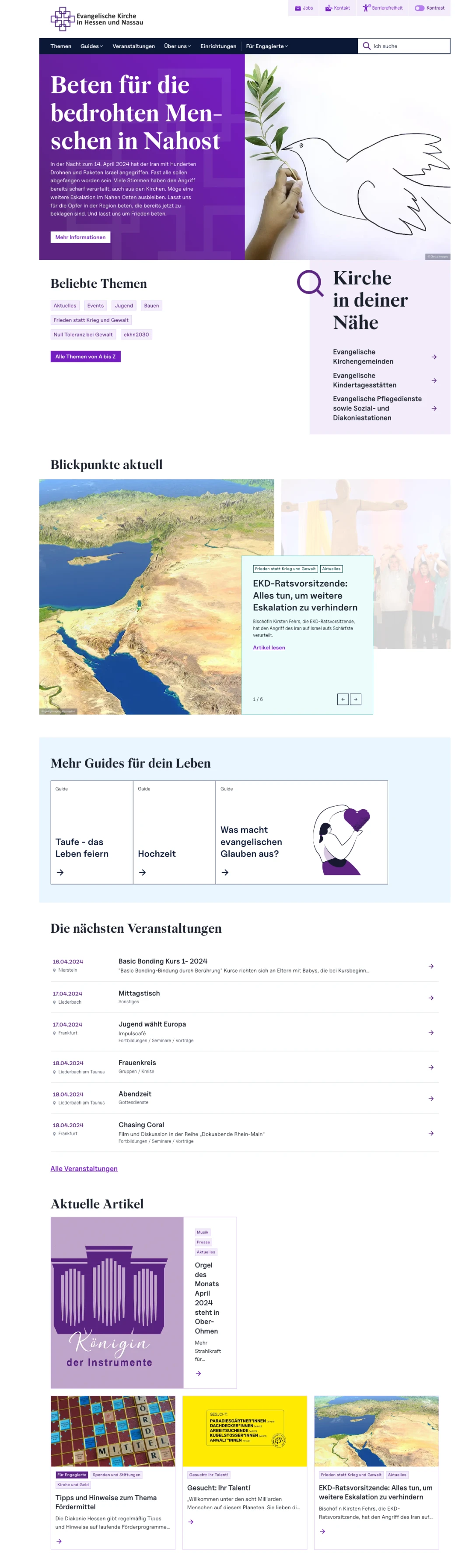 Screenshot der Website von EKHN
