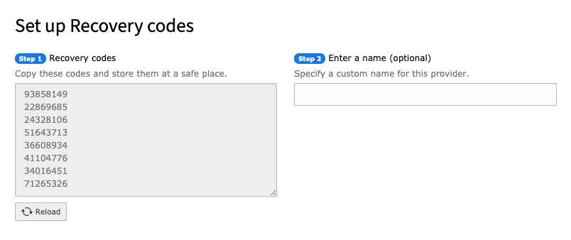 Set up recovery codes