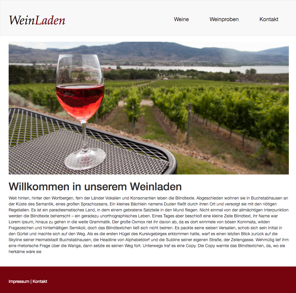 Seite des Weinladens nach wenigen Anpassungen Ansicht der Weinladen Seite nach unserem Workshop