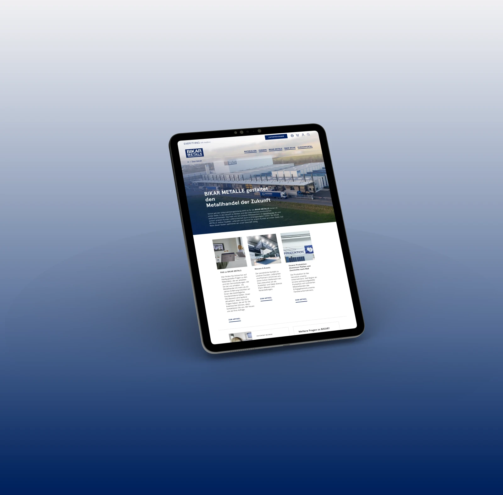You can see an ipad displaying the BIKAR Metals website.