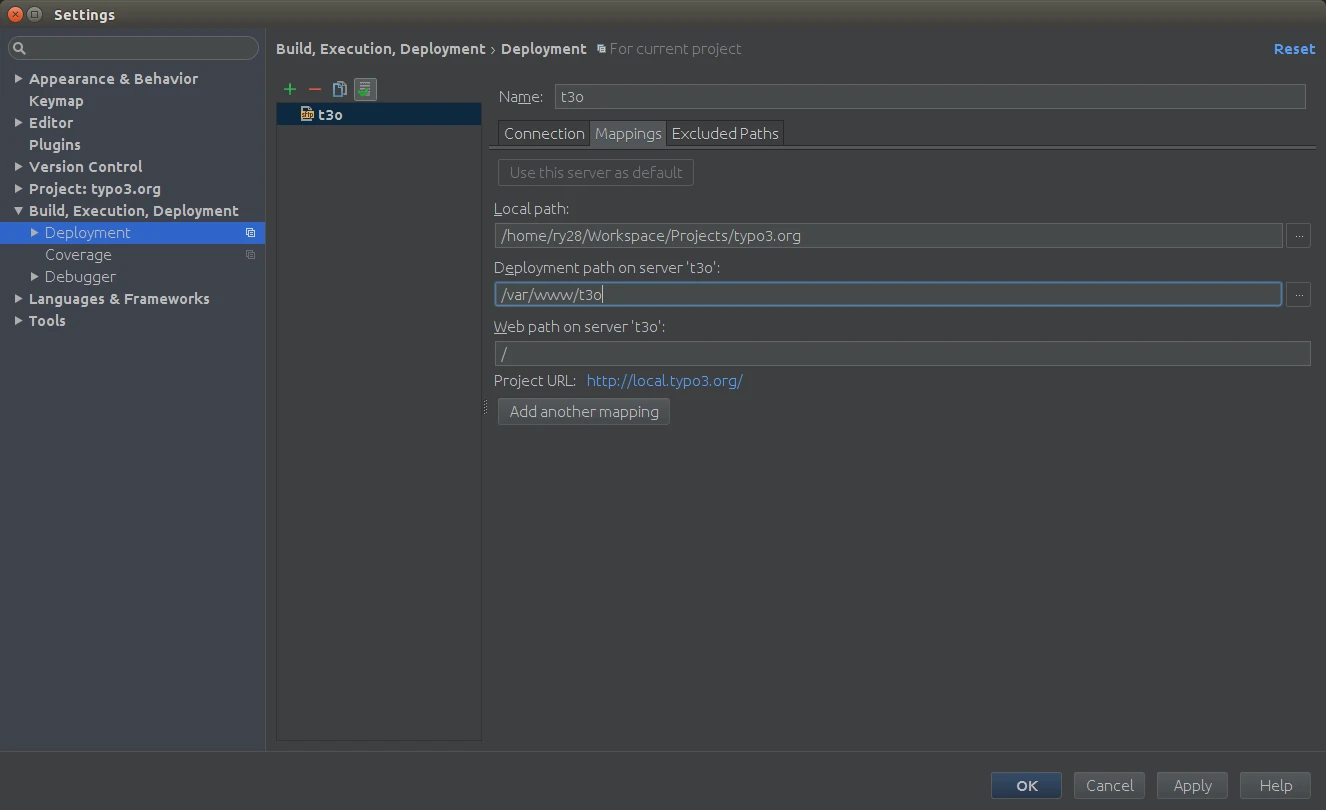 typo3.org Entwicklerbox: Deployment Pfad anpassen