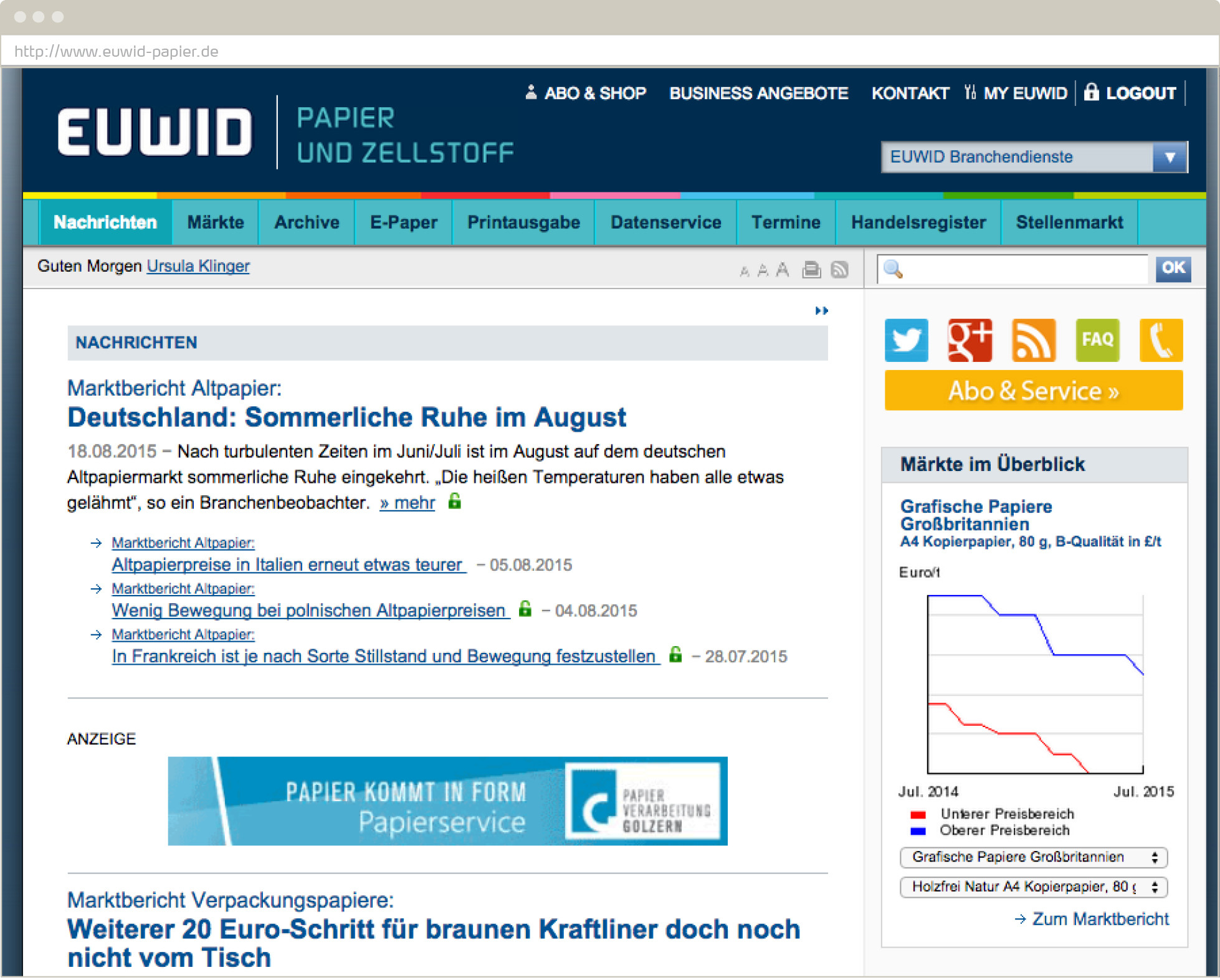 Screenshot: EUWID Website