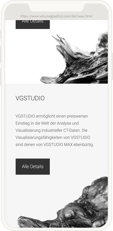 mobile Ansicht des Newsrooms von Volume Graphics