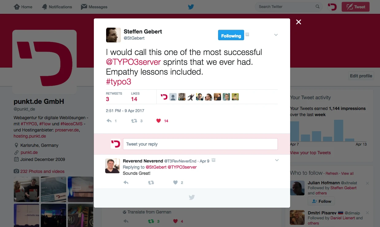 Twitter Screenshot: Lob an das Serverteam