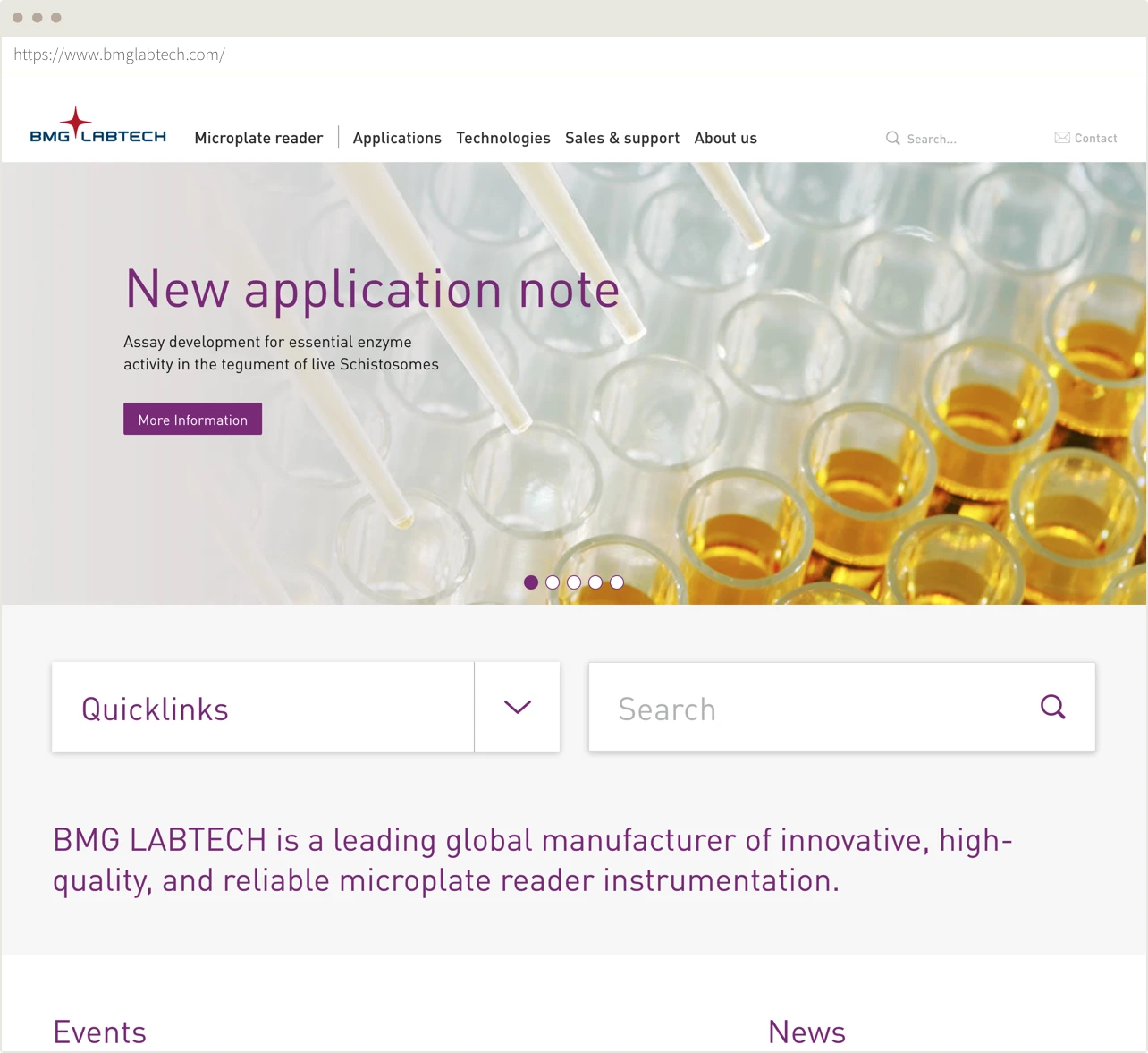 Screenshot der BMG Labtech Startseite