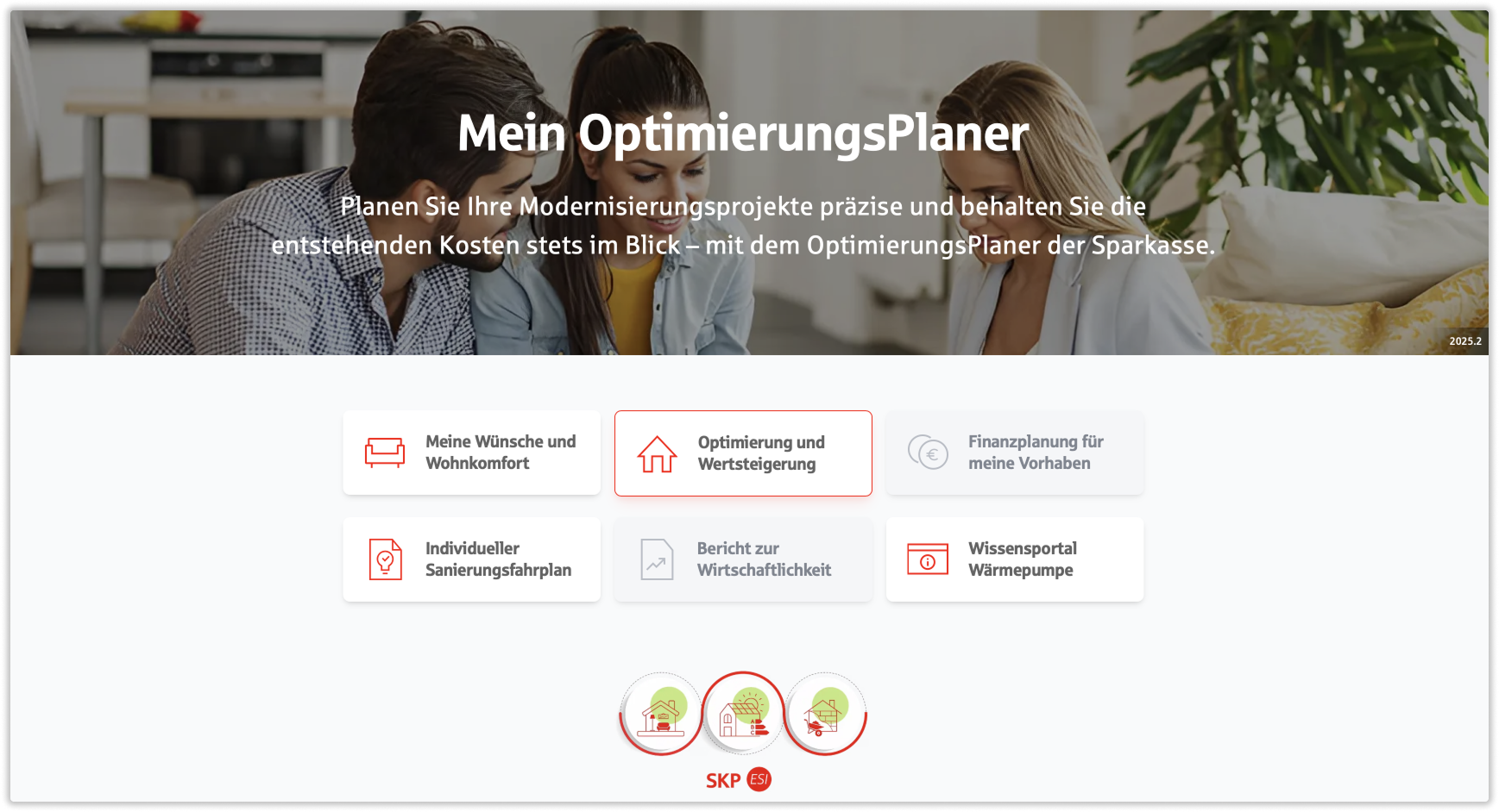 Eine Übersichtsseite der Anwendung mit dem Titel »Mein Optimierungsplaner«