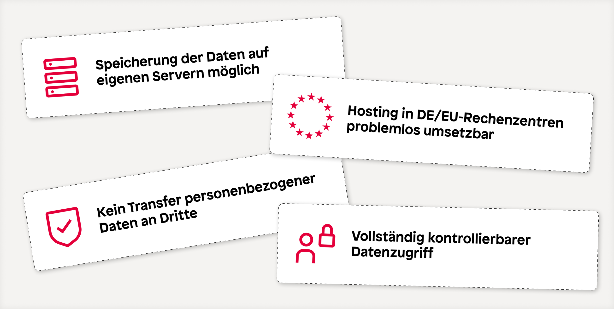 Infografik Matomo-Vorteile: Eigene Server, EU-Rechenzentren, keine Drittanbieter, volle Datenkontrolle