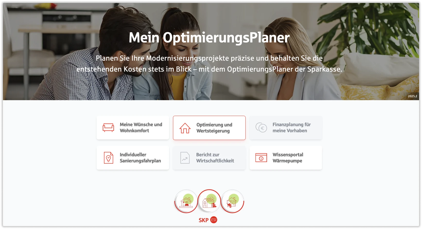 Unterseite MOP-S Eine Übersichtsseite der Anwendung mit dem Titel »Mein Optimierungsplaner«