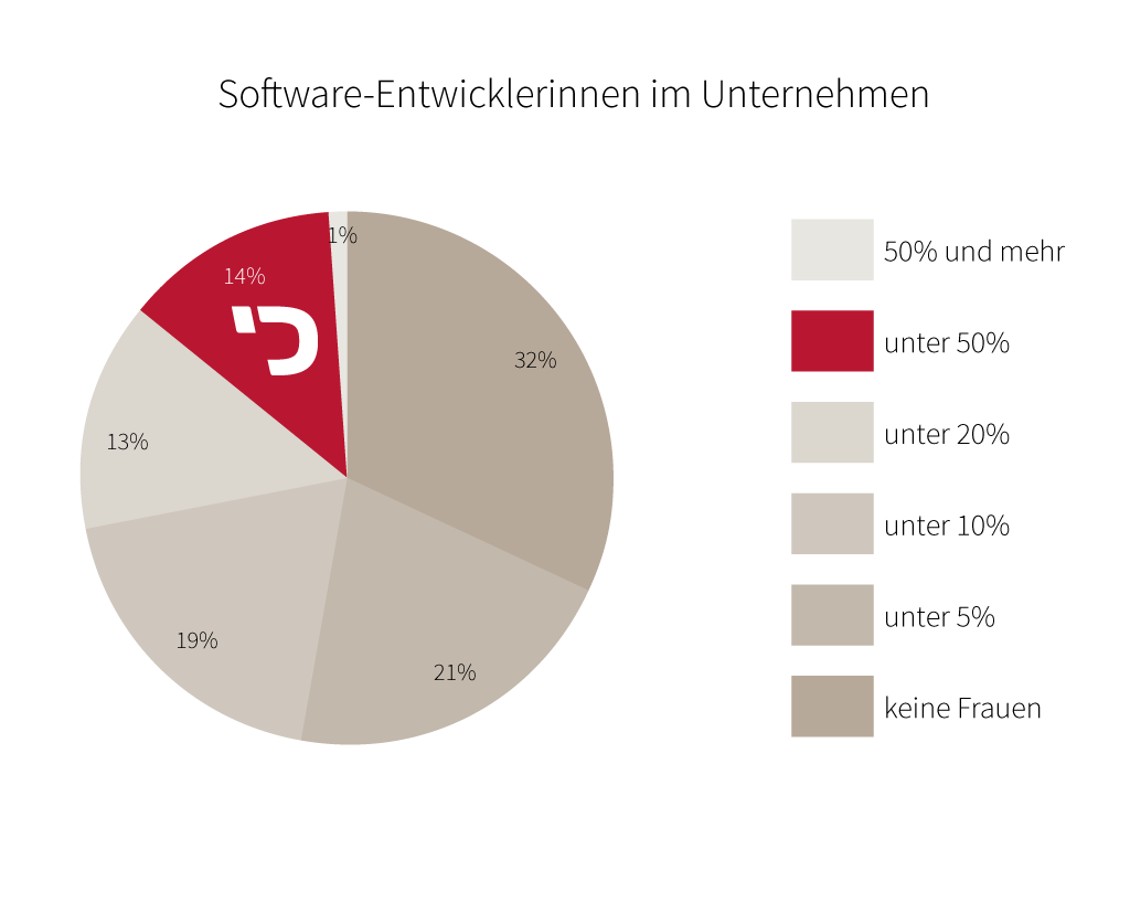 Anteil an Frauen in der Softwareentwicklung in Unternehmen Software-Entwicklerinnen in Unternehmen